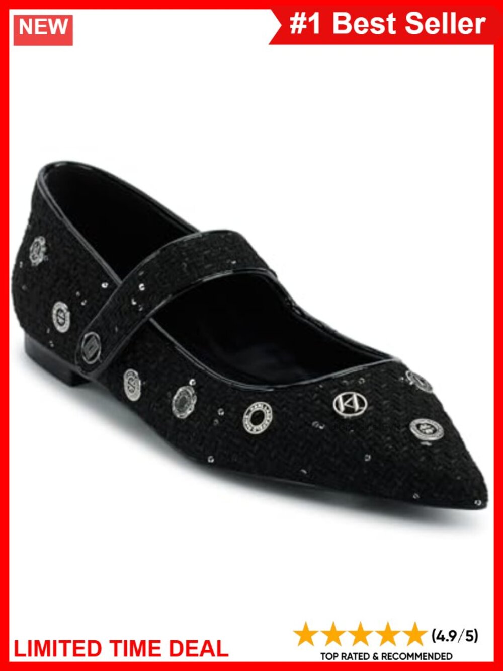Vicci Mary Jane Ballet Flats with Pins Casual Pull-On Shoes